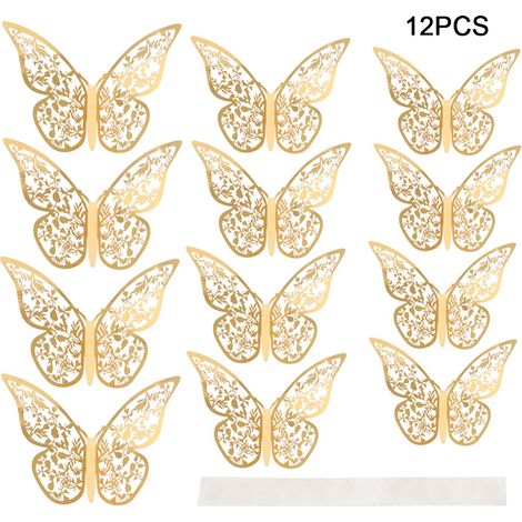 Autocollants muraux papillon creux 3D, 12 pièces, Texture métallique, salon, chambre à coucher, décoration de la maison