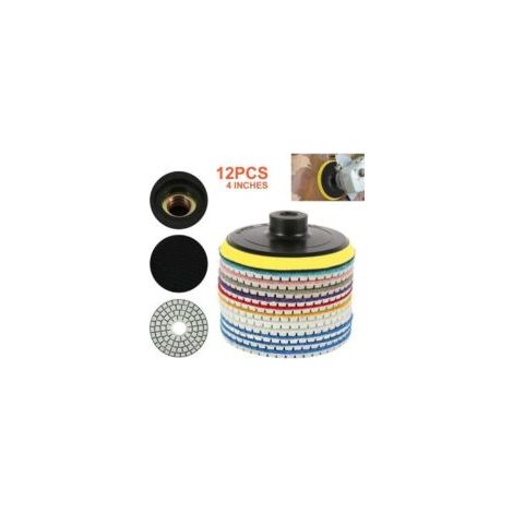Trimec – Kit de 12 disques de polissage diamant 100mm – Résistants à la chaleur – Pour granit, marbre, céramique – Polissage à sec ou avec eau