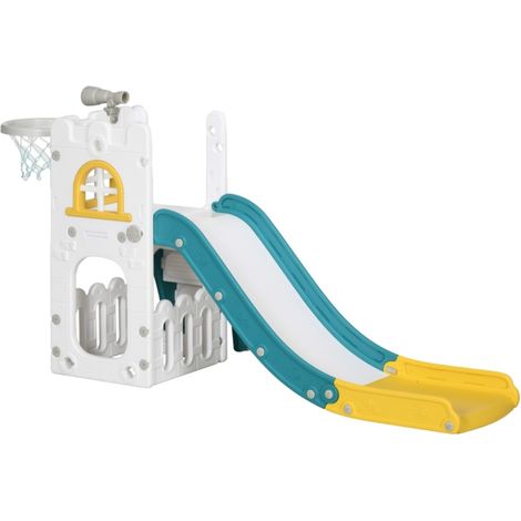 Toboggan enfant 4 en 1 avec panier basket et structure d'escalade télescopique 70x177x92cm jaune - Jeux extérieur (1/5)