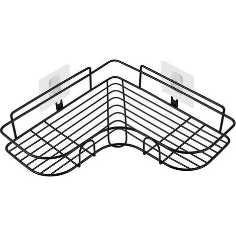 royaluxe -Douche en acier d'angle à étagères noires sans perforation, salle de bain à étagères, porte de savon salle de bain douche en acier inoxydable, accessoires salle de bain 8 autocollants adhési (1/5)