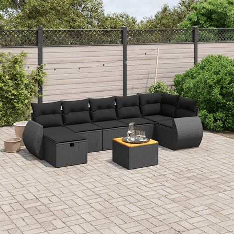 vidaXL Salon de jardin 8 pcs avec coussins noir résine tressée (1/4)