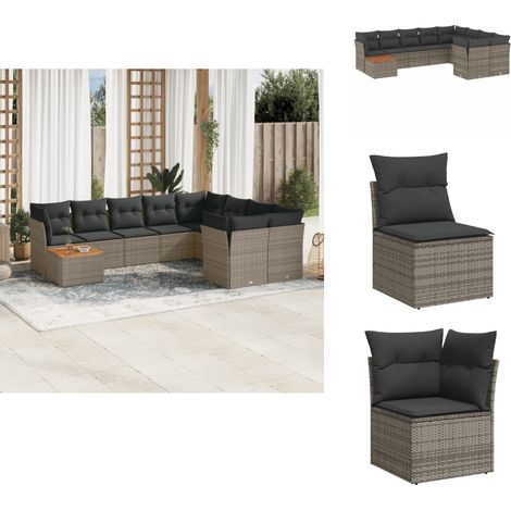 10-tlg. Garten-Sofagarnitur mit Kissen Grau Poly Rattan - Gartenmöbel Set - Outdoor Möbel - Rattan Sofa - Lounge Set - Esstisch (1/5)