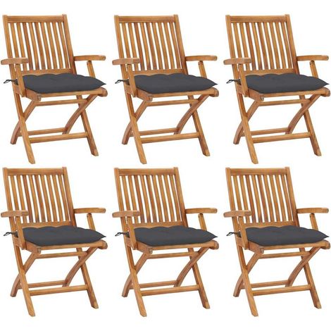 vidaXL Sillas plegables con cojines, 6 unidades, madera maciza de teca. (1/5)
