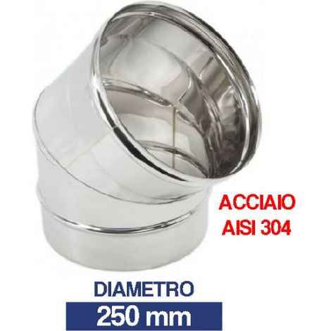 CURVA INOX APERTA GOMITO 45° PER CANNA FUMARIA TUBI STUFA PELLET CAMINO 24428V 250 (15998)