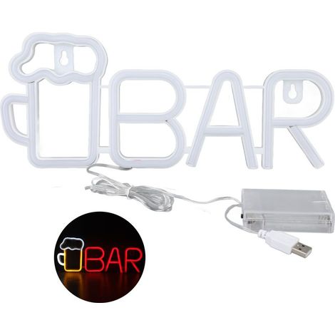 veilleuse-Panneau lumineux LED neon BAR et verres de bière - USB/batteries - PVC/ABS - 14"x5.7" - pour bar, maison, fêtes, mariage - décor d'ambiance (1/5)