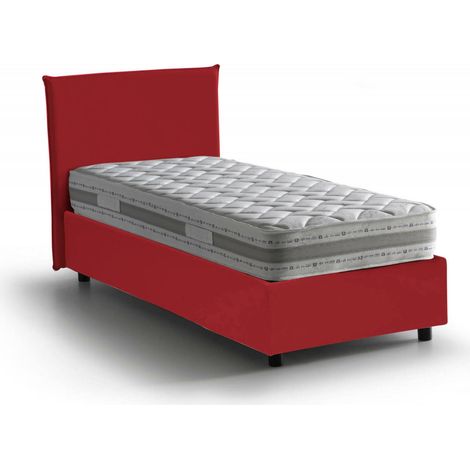 Talamo Italia Lit simple Claire, Lit conteneur avec revêtement en tissu, 100% Made in Italy, Ouverture frontale, avec matelas Cm 90x200 inclus, Rouge, avec emballage renforcé