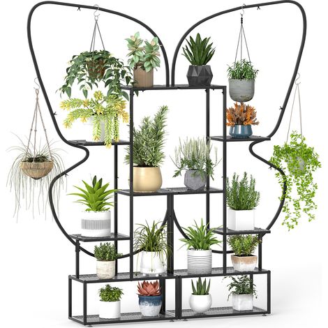 COSTWAY 6-Tier Metal Plant Stand Butterfly-Shaped Flowerpot Shelf Black (1/5)