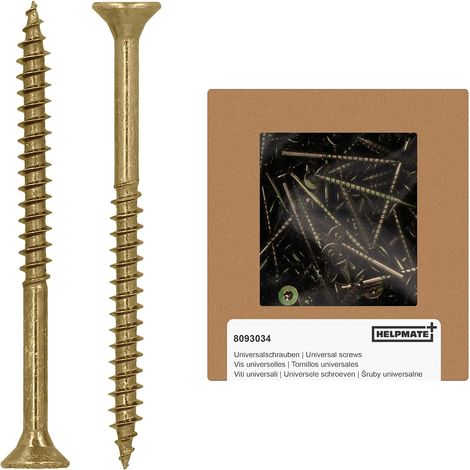 125 - Vis à bois - Vis universelles - Tête fraisée et filetage partiel - Pour bois plastique et maçonnerie - Intérieur et extérieur protégé - Jaune - 4,5x60cm
