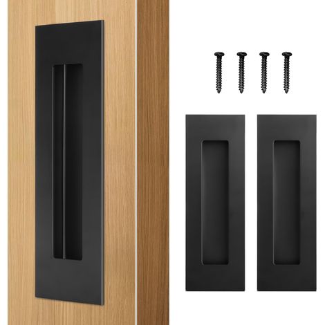 Lot de 2 poignées de porte de poche de 15,2 cm, en acier inoxydable 304, poignée de porte coulissante de grange encastrée, pour porte de placard et grand tiroir, noir. (1/5)