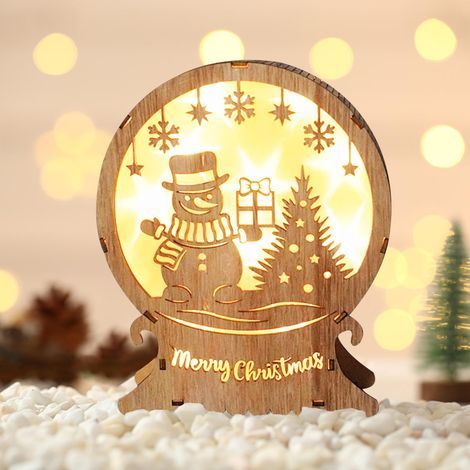 Illuminated Wooden LED Christmas Decoration, Wooden LED Christmas Lights, LED House Light Tabletop, For Christmas Decoration, Festival, Party, Christmas (Snowman).