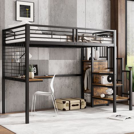 Lit 90x200 mezzanine avec armoire, métal HAVRYA (1/5)