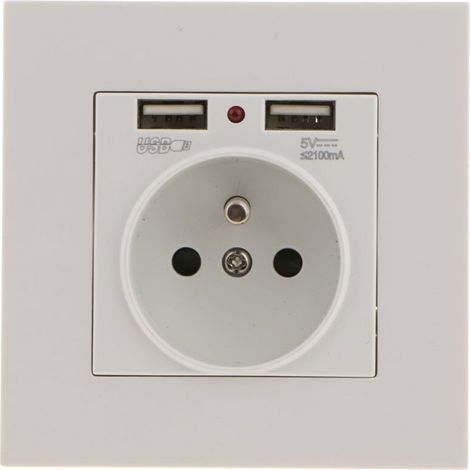 Wall socket, wall socket with double USB 5 V/2100 mA, built-in socket with 2 USB ports, practical and handy (1/5)