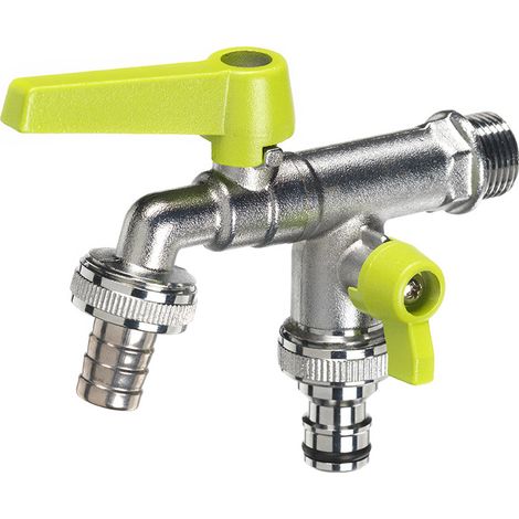 Rubinetto a Sfera Doppio per Fontana da Giardino con Leve Colorate Belfer RUB/027 Verde Acido (1/3)