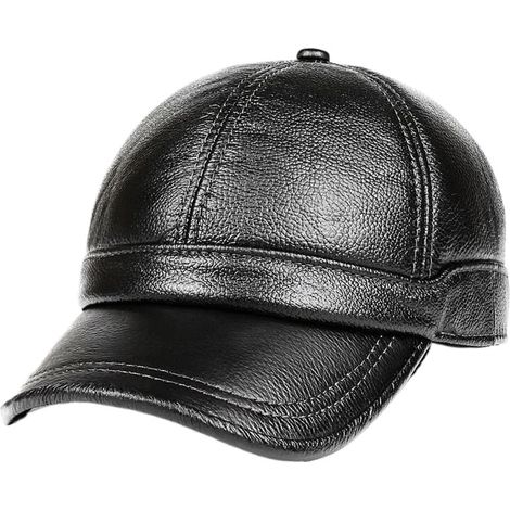 Chapeau de Baseball en Cuir véritable for Hommes et Femmes, Casquette Chaude d'extérieur, Protection d'oreille, Papa Maman, Nouvelle Collection Automne Hiver (1/4)