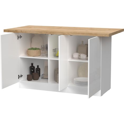 Isola da Cucina Migani, Mobile Dispensa 3 Ripiani, 6 Vani Made in Italy, 3 Ante, 160x80x90h cm Bianco Lucido (1/5)
