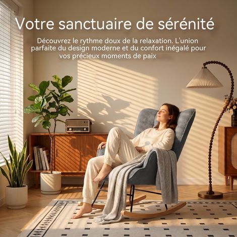 Dossier haut bascule, Chaise à bascule, Fauteuil à Bascule avec Accoudoirs, Chaise berçante, Rocking Chair avec Pieds en Bois