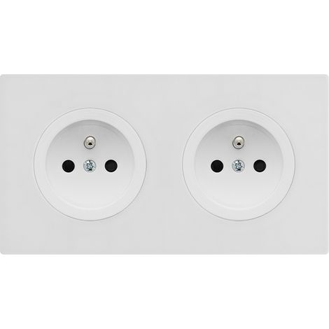 FONTINI 2 prises 2P+T blanc glossy DOM avec plaque double blanc – Élégance et praticité pour vos installations électriques (1/5)