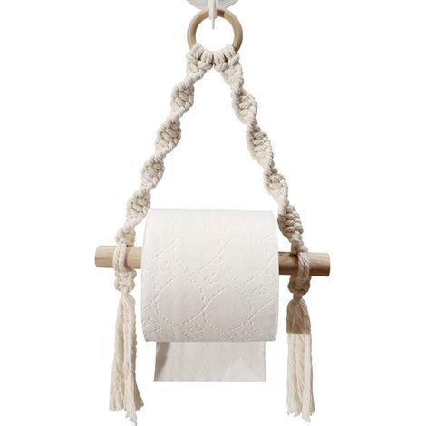 Dérouleur Porte Papier Toilette avec étagère - Tablette en Bois et Corde pour téléphone ou déco (1/4)