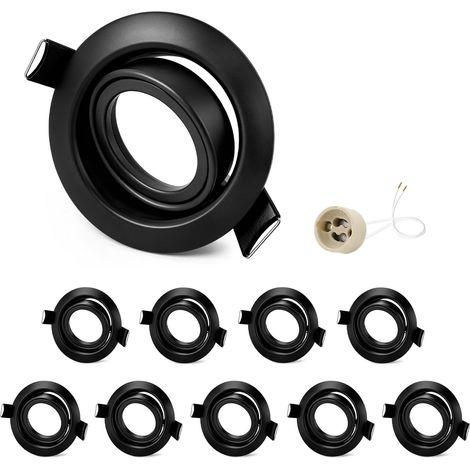 10x Cadre Spot Encastrable GU10 Noir, Orientable 45°, Cadre en Fer, Découpe 68-75mm, Ø87mm Plat, Douille GU10 Céramique 230V, IP20, sans Ampoule (1/5)