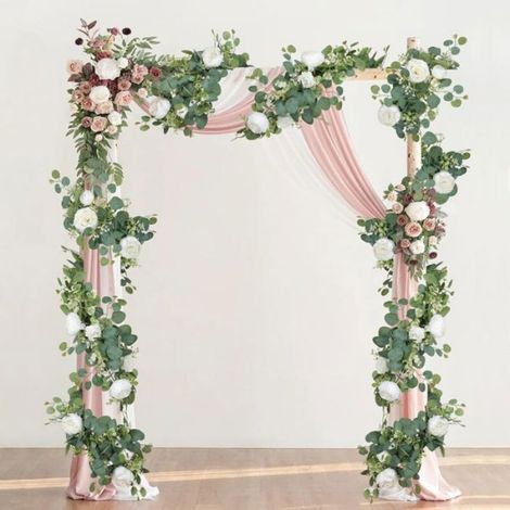 Guirlande Fleurs Artificielles - Eucalyptus - 3,6 M - Blanc - 4 Pivoines 4 Roses - Lot de 2 (1/4)