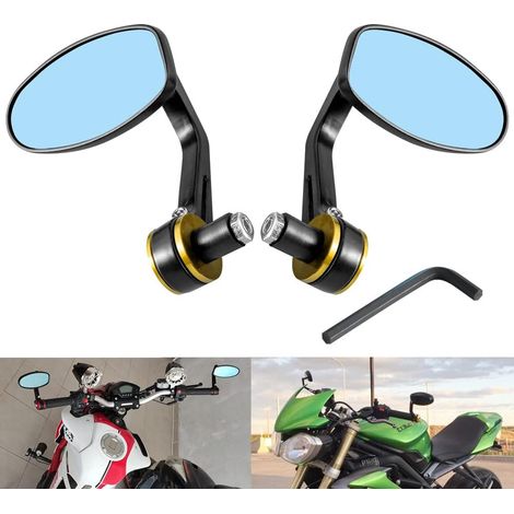 Motorcycle mirror, gold-colored, 7/8 inch (22 mm), round shape, aluminum alloy, universal handlebar side mirror for Yamaha, Honda, Triumph, Ducati and Suzuki
