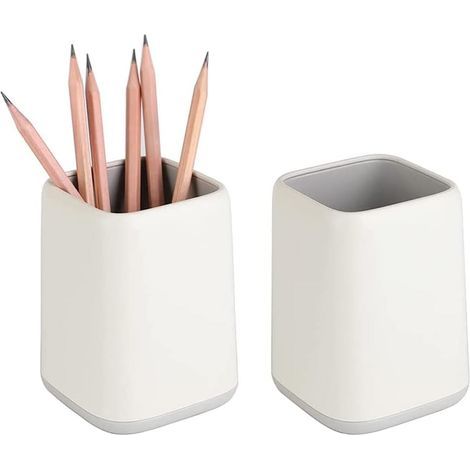 Zweifarbiger Stiftehalter, Stifteetui, Schreibtisch-Organizer, Make-up-Pinselhalter (cremeweiß, 2-teilig) (1/5)