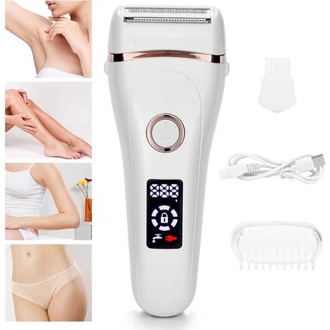 GROOFOO Tondeuse électrique Lady Shaver Bikini,rasoir électrique sans fil rechargeable humide et sec sans douleur pour femmes,rasoir d’affichage LED pour les aisselles des jambes (blanc) (1/5)