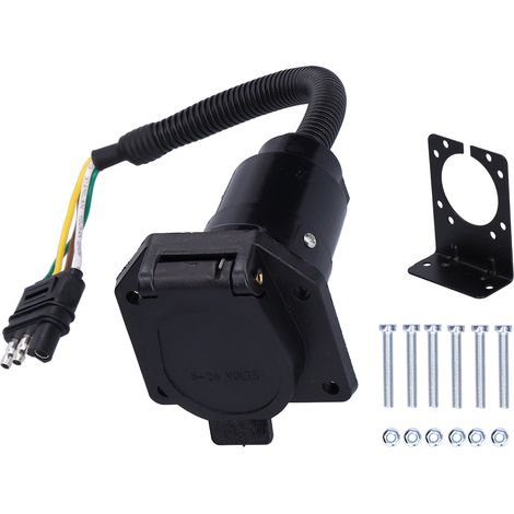 Connecteur remorque 4 broches plat vers prise ronde 7 voies, avec support de montage, 6-24V (1/5)