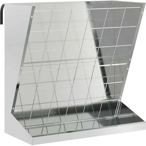 Distributeur de foin argenté, 71 x 33 x 70 cm, acier galvanisé.
