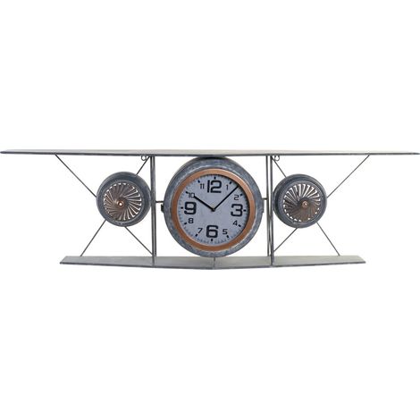 Pendule Fer Verre 120X21X33,5 Avion Gris Foncé (1/3)