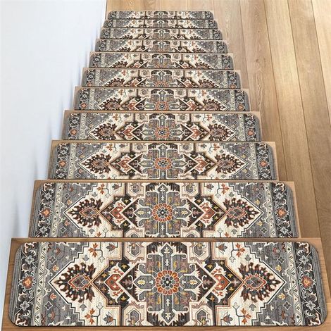 Tapis d'escalier antidérapants 20 x 76 cm, amovibles, lot de 4. Protection optimale pour les marches d'escalier. Convient aux enfants, aux personnes âgées et aux animaux domestiques. Gris clair symétr (1/5)
