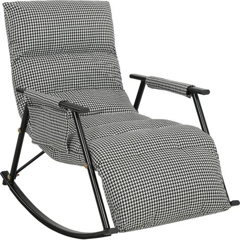 HOMCOM silla mecedora con respaldo y reposapiés ajustables, mecedora sillón balancín, tapizada en lino, con bolsillo, marco de metal para salón, negro