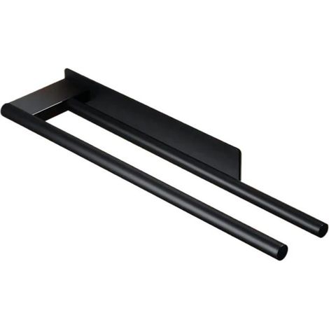 Porte-serviette - KZQ - Double-Adhésif - Acier Inoxydable Noir Mat - Sans Perçage - Contemporain (1/4)