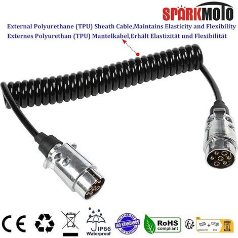 Rallonge Spirale Câble Remorque 7 Broches avec Prise mâle en métal,12V Rallonge Prise Remorque Câble de Connexion,Câble de rallonge Spirale 2.6 m,Câbles d'extension pour remorques(SKC03MM) (1/5)