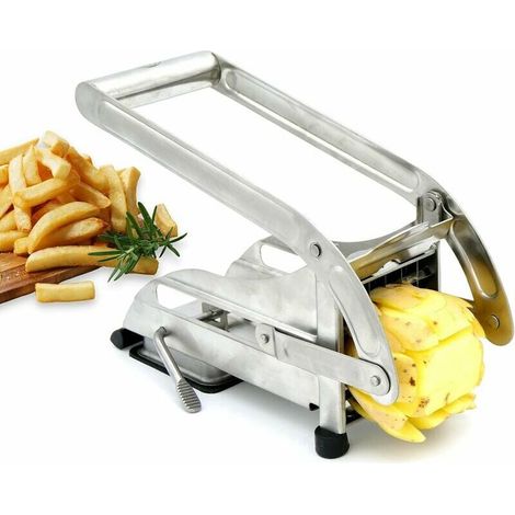 Pommes-Frites-Schneider, professioneller Pommes-Frites-Schneider mit 2 Klingen von 12 mm und 9 mm, rutschfeste Technologie, Gemüseschneider, Zubehör für Fritteuse, manueller Pommes-Frites-Schneider (E (1/5)