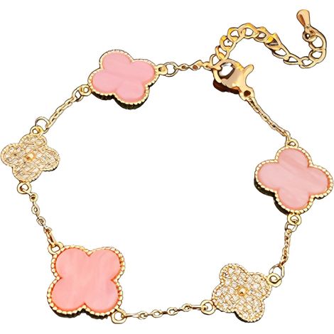 Bracelet coquillage à quatre feuilles - Trèfle rose à quatre feuilles, bracelet porte-bonheur Berlock pour femme Temperam