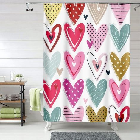 Rideau de douche Valentine design romantique doux, cœurs rouges et roses, 90x180 cm (1/5)