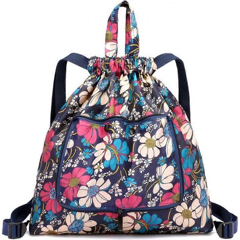 Sac à dos à cordon, léger et imperméable, pliable, idéal pour le sport et le shopping, convient aux femmes et aux hommes (motif fleurs). (1/5)