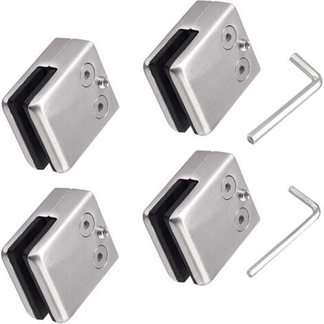 Lot de 4 pinces en verre en acier inoxydable 304 avec,2 clés hexagonales - Convient pour vitre de verre de 8 à 10 mm - Support en verre réglable-Dos plat pour balustrade escalier, main courante polie (1/5)