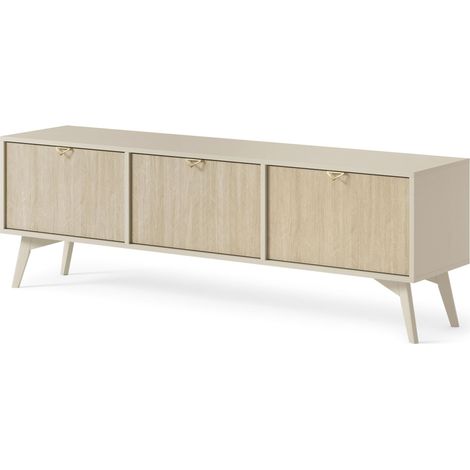 Mobile TV: Beige sabbia / Spina di pesce scandi, gambe in legno, 158 x 52 x 38 cm (1/5)