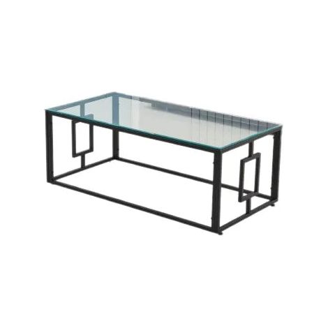 Table Basse SOPHIE Pieds Métal Noir Plateau Verre Trempé Transparent 120x60x45cm (1/5)