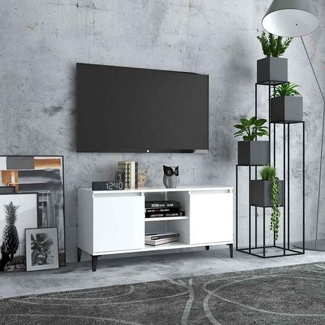 vidaXL Meuble TV avec pieds en métal Blanc 103,5x35x50 cm (1/5)