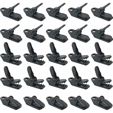 25Pcs/ sac Noir Tente Clips, coupe-vent pour auvent Colliers de serrage Plastique Vent Corde auvents Clip Tente de camping SE fixe pour extérieur (1/5)