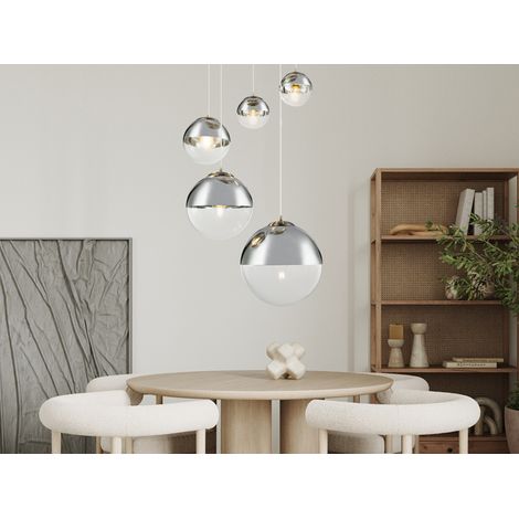 LED Pendelleuchte 5-flammig, Glaskugeln Chrom & Klarglas, Ø 65cm (1/5)