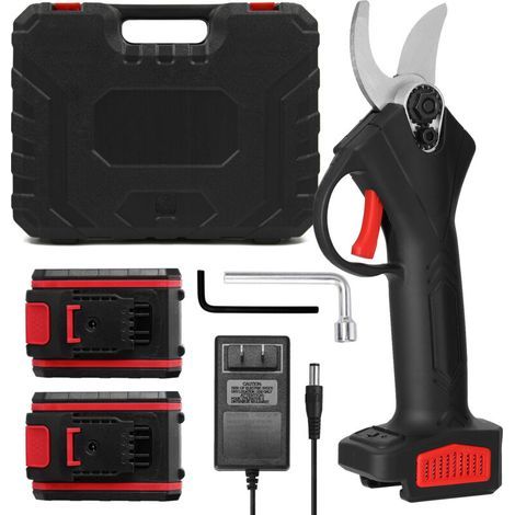 Sécateur électrique professionnel sans fil et rechargeable 48 V pour jardins, parcs, agriculture et serres, avec double batterie et coffret de rangement, prise européenne. (1/5)