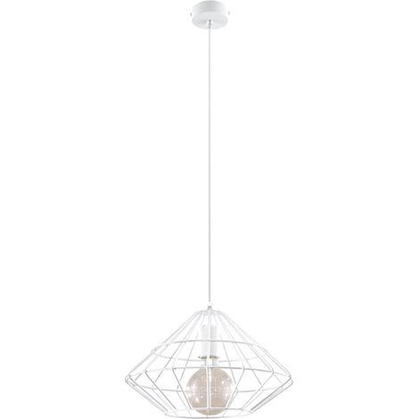 Hängeleuchte Metall weiß Essbereich Vintage Pendelleuchte Käfig Lampe Wohnzimmer Deckenleuchte, Gitterform, 1x E14, DxH 33x100 cm