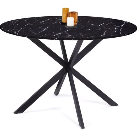 Idmarket – Table à manger ronde 110 cm – Effet marbre noir – Pied araignée métal noir – Pour 6 convives – Design moderne et élégant