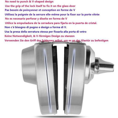 Serrure Porte Verre Acier Inox, Double Point Central, Coulissante, Installation Sans Perçage, Sécurité Renforcée (1/5)