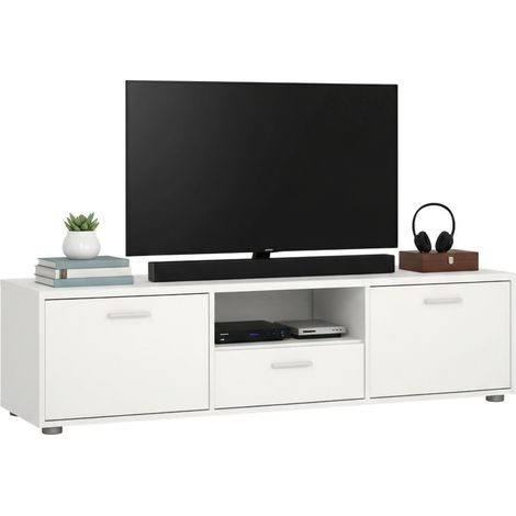 Dmora - Fernsehschrank Fernande, Ständer für Wohnzimmerfernseher, Niedriges Wohnzimmer-Sideboard, TV-Ständerbasis, 147x40 h38 cm, Weiß