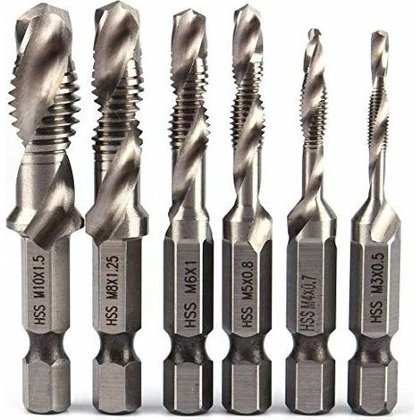 Hex Shank Drill Bits 1/4 HSS Hex Tap M3 M4 M5 M6 M8 M10 Metric Tap Drill Bits (M3+M4+M5+M6+M8+M10) (1/5)